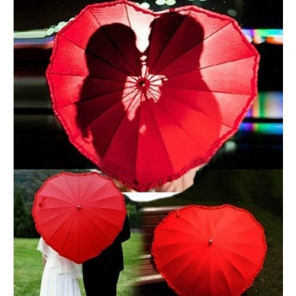 Kalp Şemsiye Kırmızı Kalp Şeklinde Boston Şemsiye - Resim 2