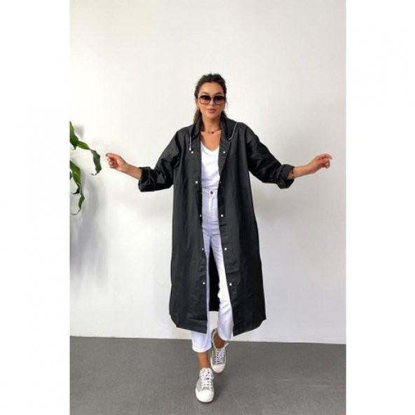Kadın Erkek Yağmurluk Kapüşonlu Çıtçıtlı Eva Siyah Yağmurluk M21mrc881r03 - 4