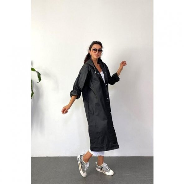 Kadın Erkek Yağmurluk Kapüşonlu Çıtçıtlı Eva Siyah Yağmurluk M21mrc881r03 - 5