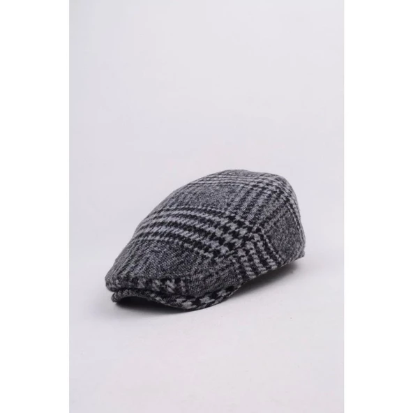 Italyan Kalıp Erkek Şapka Yün London  Kasket Arkası Lastikli  Siyah -gri - Resim 5