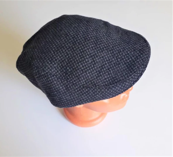 Italyan Kalıp Erkek Şapka Yün London  Kasket Arkası Lastikli  Lacivert- Gri - Resim 8