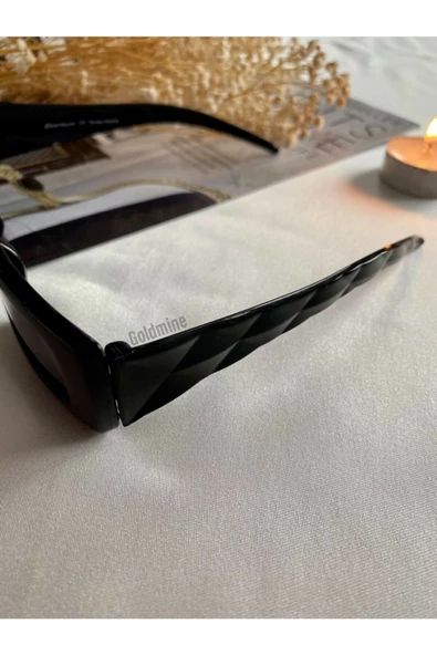 Vintage Model Baklava Desen Detaylı Füme Unisex Güneş Gözlüğü  Siyah Tek Ebat - 3