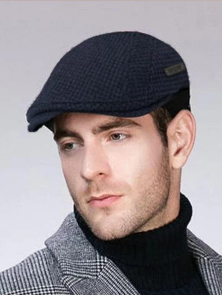 Italyan Kalıp Erkek Şapka Yün London  Kasket Arkası Lastikli  Lacivert- Gri - Resim 2