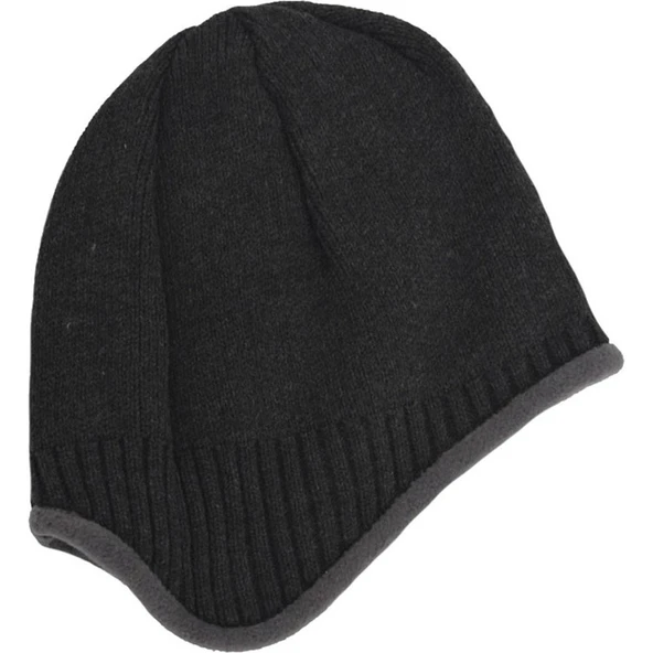 İçi Polarlı Kulaklı Bere Kışlık Bere   Siyah Beyaz - Resim 3