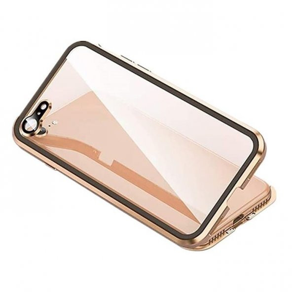iPhone 6 6S Kılıf Ön Arka Cam Koruyucu Mıknatıslı 2 Parça Metal - Resim 4