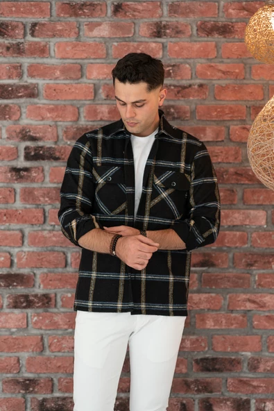 OVERSİZE EKOSELİ ÇİFT CEP ERKEK ODUNCU GÖMLEK - Resim 8