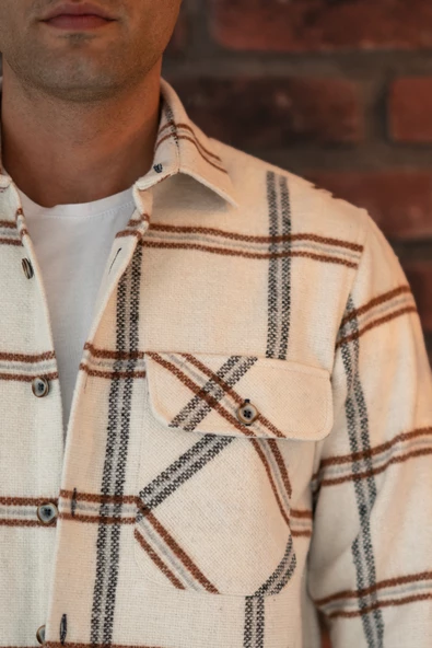 OVERSİZE EKOSELİ ÇİFT CEP ERKEK ODUNCU GÖMLEK - Resim 6