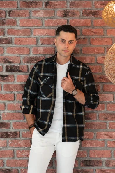 OVERSİZE EKOSELİ ÇİFT CEP ERKEK ODUNCU GÖMLEK - Resim 7