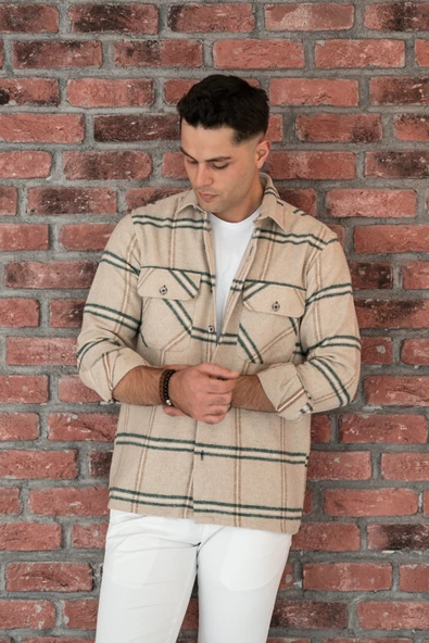 OVERSİZE EKOSELİ ÇİFT CEP ERKEK ODUNCU GÖMLEK - Resim 10