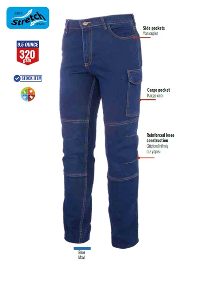 İş Takımı Likralı Kot Pantalon ve Kot İş Montu Myform 3109-2150 - 7
