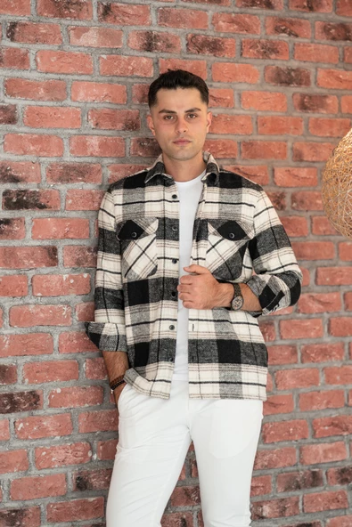 OVERSİZE EKOSELİ ÇİFT CEP ERKEK KALIN ODUNCU GÖMLEK - Resim 2