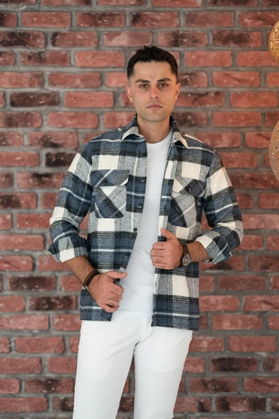 OVERSİZE EKOSELİ ÇİFT CEP ERKEK KALIN ODUNCU GÖMLEK - Resim 7