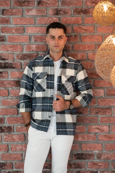 OVERSİZE EKOSELİ ÇİFT CEP ERKEK KALIN ODUNCU GÖMLEK - Resim 5