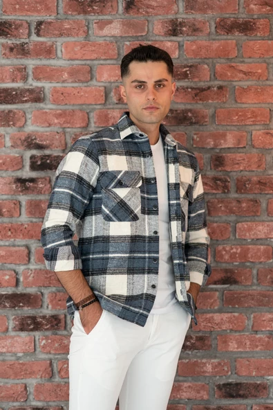 OVERSİZE EKOSELİ ÇİFT CEP ERKEK KALIN ODUNCU GÖMLEK - Resim 6