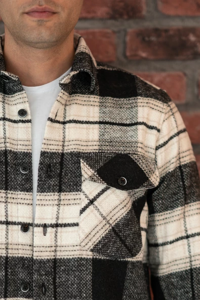 OVERSİZE EKOSELİ ÇİFT CEP ERKEK KALIN ODUNCU GÖMLEK - Resim 3