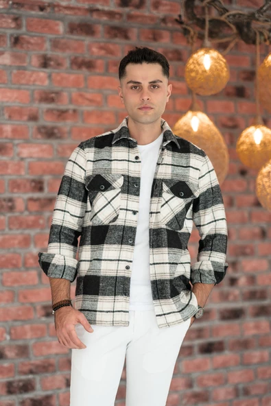 OVERSİZE EKOSELİ ÇİFT CEP ERKEK KALIN ODUNCU GÖMLEK - Resim 4