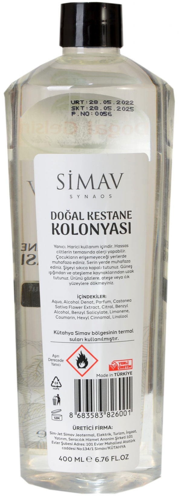 SİMAV Coğrafi İşaretli Kestane Özlü ve Termal Sulu Kolonya - 400 ml - 2
