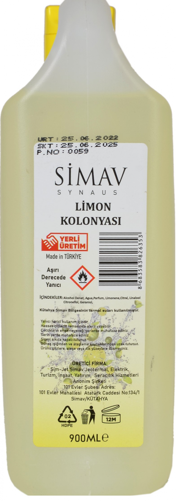 SİMAV Termal Sulu Limon Kolonyası - 900 ml