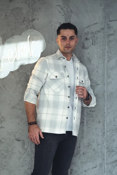 OVERSİZE EKOSELİ ÇİFT CEP ERKEK KALIN ODUNCU GÖMLEK - Resim 3