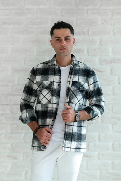 OVERSİZE EKOSELİ ÇİFT CEP ERKEK KALIN ODUNCU GÖMLEK - Resim 7