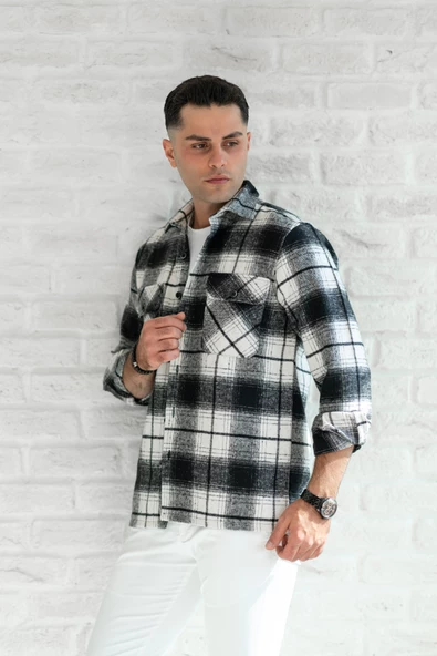 OVERSİZE EKOSELİ ÇİFT CEP ERKEK KALIN ODUNCU GÖMLEK - Resim 6