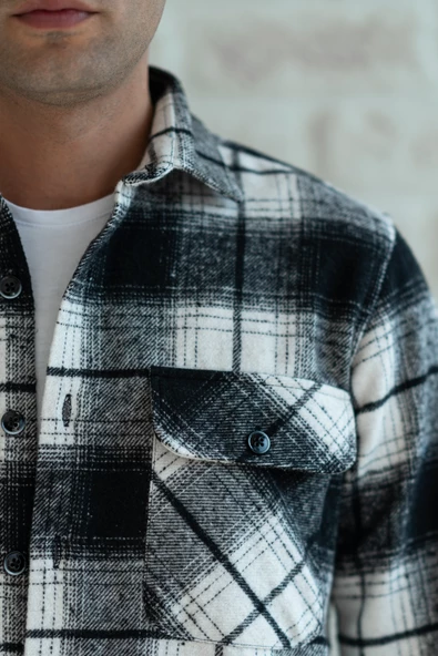 OVERSİZE EKOSELİ ÇİFT CEP ERKEK KALIN ODUNCU GÖMLEK - Resim 8