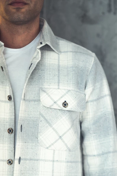 OVERSİZE EKOSELİ ÇİFT CEP ERKEK KALIN ODUNCU GÖMLEK - Resim 4