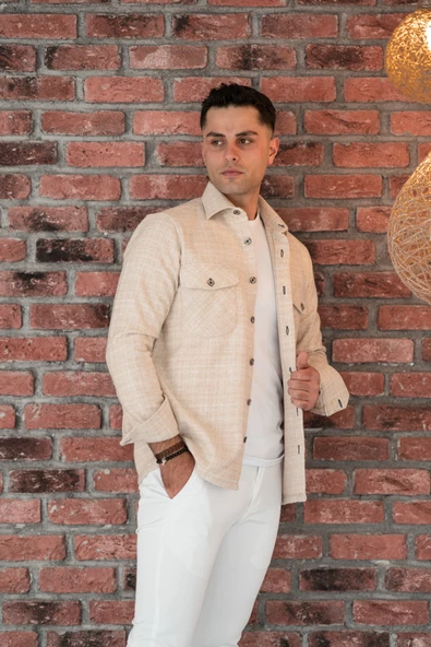 OVERSİZE BİTİK DESENLİ ÇİFT CEP ERKEK KALIN ODUNCU GÖMLEK - Resim 7