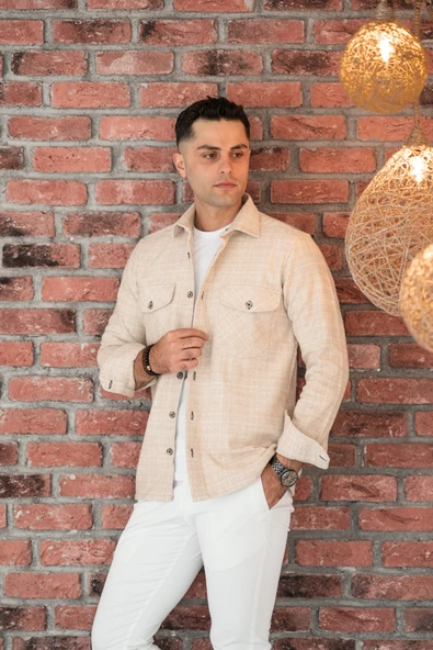 OVERSİZE BİTİK DESENLİ ÇİFT CEP ERKEK KALIN ODUNCU GÖMLEK - Resim 5