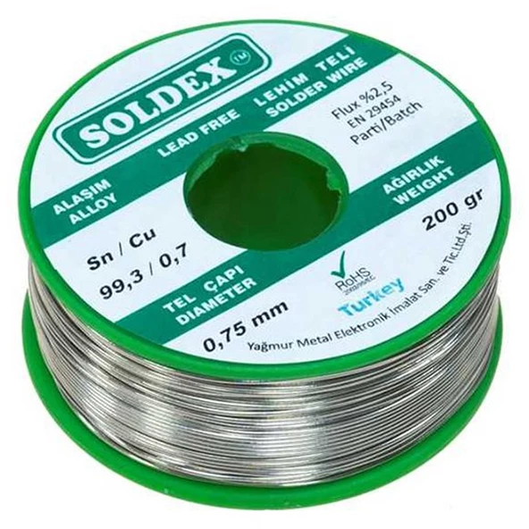 KURSUNSUZ SOLDEX 200 GR 0.75 MM KURSUNSUZ LEHİM TELİ SN 99.3 / CU 0.7