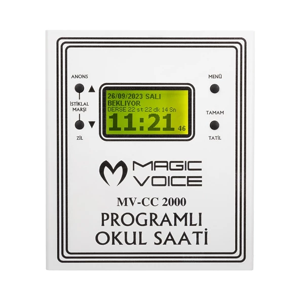 MV-CC2000 USB DUVAR TİPİ PROG AKILLI DIGITAL OKUL ZİL SAATİ (6 MELODİLİ) CAN TAKILABİLİR MAGICVOICE