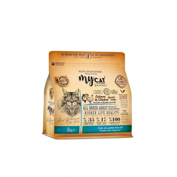 Mycat Low Grain Somonlu Ve Tavuklu Tüm Irklar Için Kedi 2 kg X 2 ADET