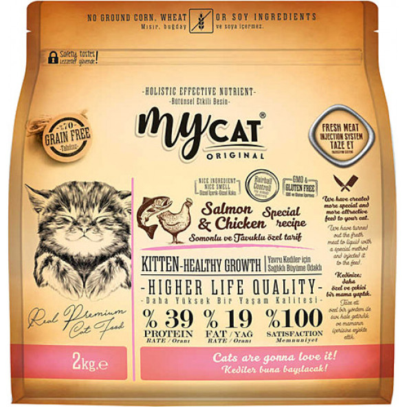 Mycat Low Grain Somonlu Ve Tavuklu Kitten - Yavru Kedi Maması 2 KG