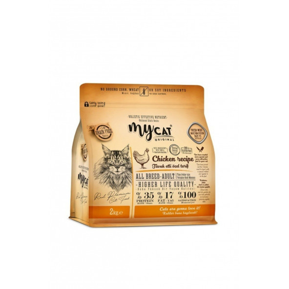 Mycat Low Grain Tavuk Etli All Breed-tüm Irklar için Kedi Maması 2 KG