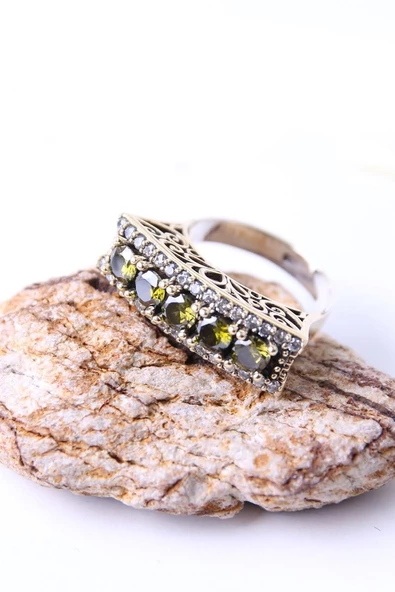 Beştaş Serisi Sarı Yeşil Sitrin Otantik 925 Ayar Gümüş Kadın Yüzük - 2