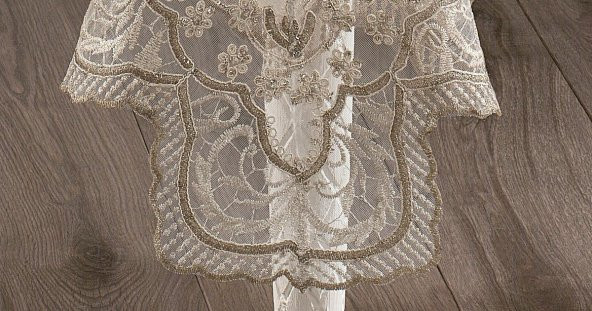 Finezza Karina Dantelli Kadife Krem Masa Örtüsü Dikdörtgen 160x230 cm - 1175 - 2