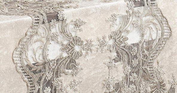 Finezza Karina Dantelli Kadife Krem Masa Örtüsü Dikdörtgen 160x230 cm - 1175 - 6