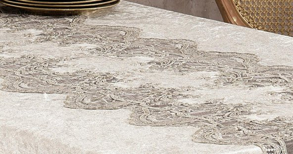 Finezza Karina Dantelli Kadife Krem Masa Örtüsü Dikdörtgen 160x230 cm - 1175 - 7