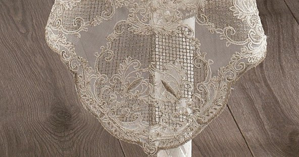 Finezza Angel Dantelli Kadife Krem Masa Örtüsü Dikdörtgen 160x230 cm - 1176 - 2