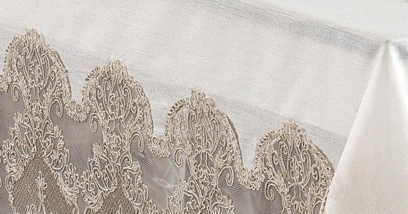Finezza Angel Dantelli Kadife Krem Masa Örtüsü Dikdörtgen 160x230 cm - 1176 - 5