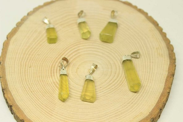 Yeşil Sitrin Taşı 925 Ayar Gümüş Aparatlı Kolye Ucu - 2