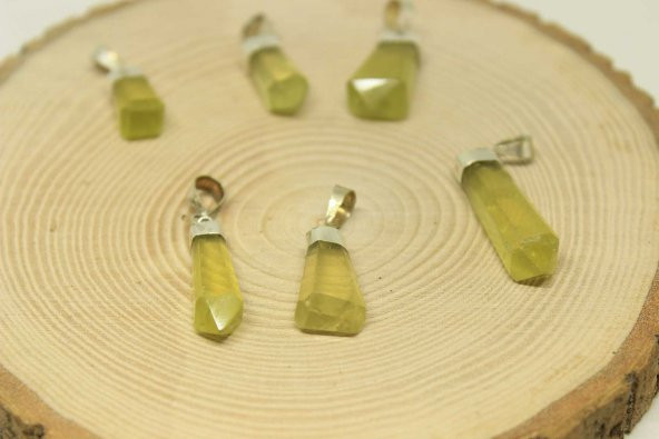 Yeşil Sitrin Taşı 925 Ayar Gümüş Aparatlı Kolye Ucu - 4