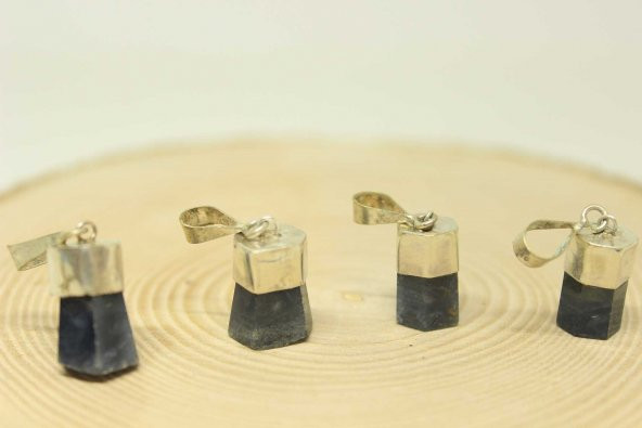 Safir Taşı 925 Ayar Gümüş Aparatlı Kolye Ucu - 2