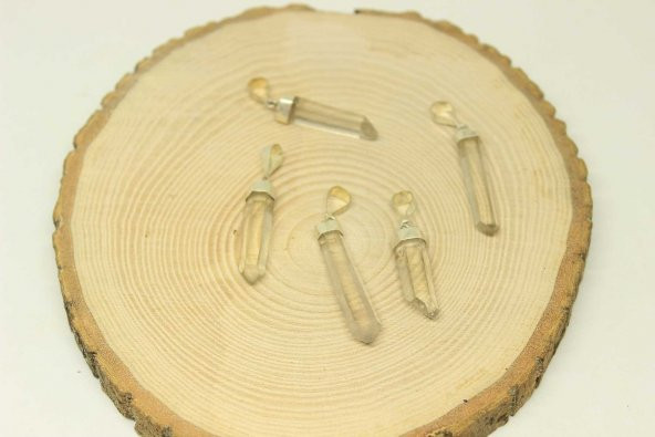 Kristal Kuvars Taşı 925 Ayar Gümüş Aparatlı Kolye Ucu - 3