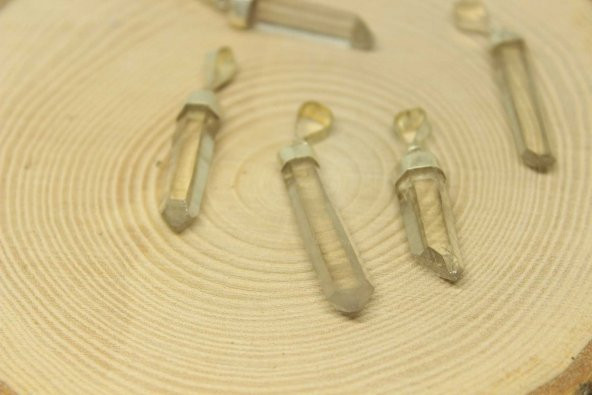 Kristal Kuvars Taşı 925 Ayar Gümüş Aparatlı Kolye Ucu - 4