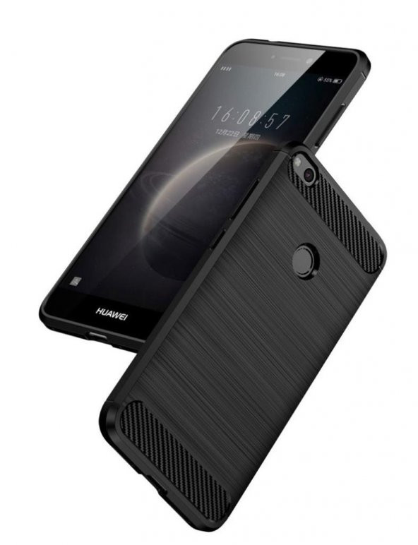 Huawei P9 Lite 2017 Kılıf Karbon Fiber Silikon Kapak Kılıf + Cam
