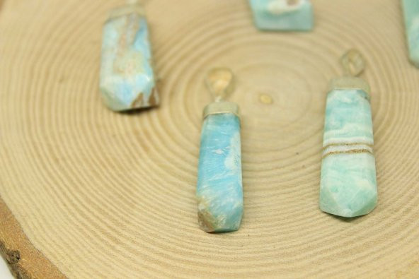 Karayip Kalsit Taşı 925 Ayar Gümüş Aparatlı Kolye Ucu - 3