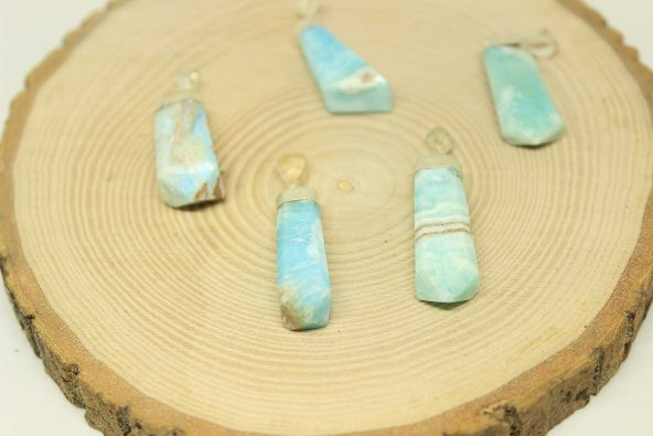 Karayip Kalsit Taşı 925 Ayar Gümüş Aparatlı Kolye Ucu - 4