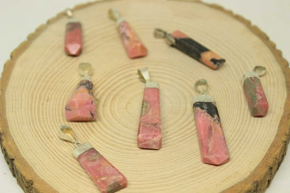 Rodonit Taşı 925 Ayar Gümüş Aparatlı Kolye Ucu - 2