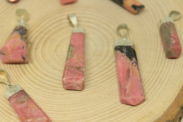 Rodonit Taşı 925 Ayar Gümüş Aparatlı Kolye Ucu - 3